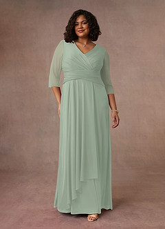 Azazie Annetta Mother of the Bride Dresses Dusty Sage A-Line V-Neck Pleated Mesh Dress image8