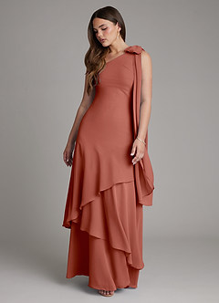Azazie Monique Bridesmaid Dresses Auburn A-Line One Shoulder Chiffon Dress image6