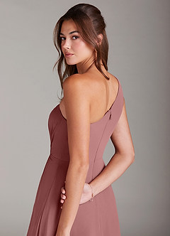 Azazie Brooke Abiti da Damigella Abito A-Line in Chiffon Monospalla Rosa Del Deserto image6