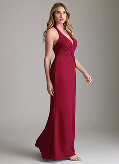 Azazie Valerie Bridesmaid Dresses Burgundy Mermaid Pleated Chiffon Dress image4