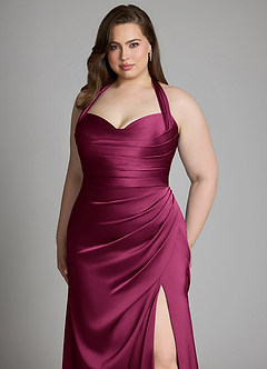 Azazie Destiny Vestidos de damas de honor Vestido Ciruela Roja de Satén Elástico de Corte Sirena con Escote corazón image12