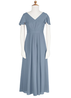 Azazie Peony Junior Dusty Blue A-Line Pleated Chiffon Dress image6