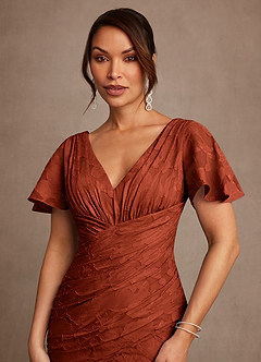 Azazie Jolene Mother of the Bride Dresses Auburn Mermaid Pleated Floral Burnout Dress image5