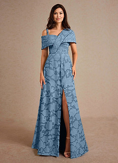 Azazie Milton Kleider für die Brautmutter A-Linie Plissee Blumen-Burnout Kleid Stahlblau image6