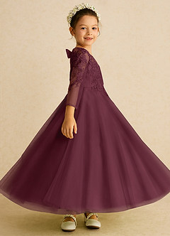 Azazie Precious Robe Demoiselle D'honneur Fillette Robe Trapèze en Tulle Dentelle Cabernet image3