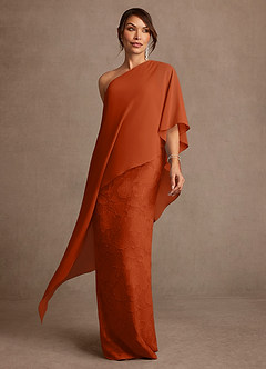 Azazie Wilma Mère de la mariée Robes Robe Fourreau en Blumen-Burnout Une épaule Orange Brûlée image1