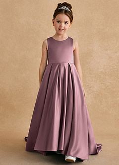 Azazie Sammy Robe Demoiselle D'honneur Fillette Robe Trapèze en Mat Satiné Dentelle Mauve Vintage image2