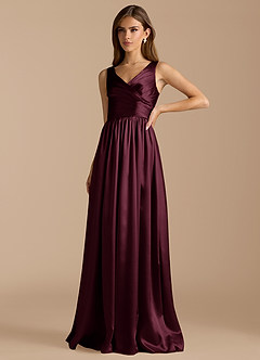 Azazie Keyla Brautjungfernkleider A-Linie Plissee Metallischer Satin Kleid Cabernetrot image5