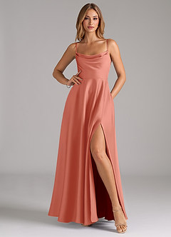 Azazie Elle Brautjungfernkleider A-Linie Plissee Stretch-Satin Kleid Lachsrosa image3