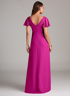 Azazie Soren Robes de demoiselle d'honneur Robe Trapèze en Mousseline de soie Rayé Fuchsia image2