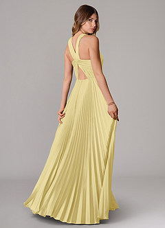 Azazie Afra Bridesmaid Dresses Lemon Sorbet A-Line Pleated Stretch Satin Dress image2