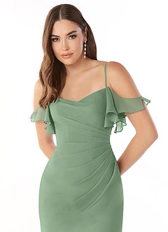Azazie Emeralda Robes de demoiselle d'honneur Robe Fourreau en Mousseline de soie Épaule décolletée Matcha image6