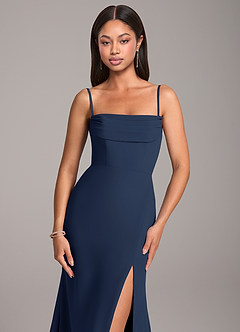 Azazie Saige Bridesmaid Dresses Dark Navy Sheath Off the Shoulder Chiffon Convertible Dress image2