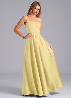 Azazie Elita Bridesmaid Dresses Lemon Sorbet A-Line Pleated Stretch Satin Dress image3