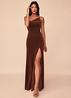 Azazie Kala Bridesmaid Dresses Terracotta A-Line One Shoulder Velvet Dress image1