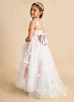 Azazie Darlina Robe Demoiselle D'honneur Fillette Robe Princesse en Tulle Dentelle Ivoire Rose Rougissant image8