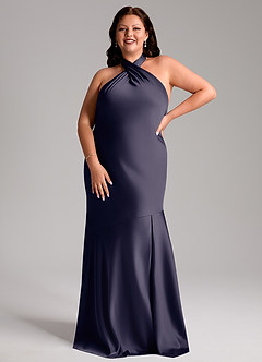 Azazie Lorena Bridesmaid Dresses Stormy Mermaid Pleated Stretch Satin Dress image7