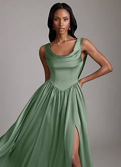 Azazie Novi Brautjungfernkleider A-Linie mit Taschen Stretch-Satin Kleid Matcha image3