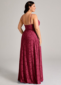 Azazie Moira Bridesmaid Dresses Burgundy A-Line Side Slit Floral Burnout Dress image2