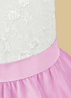 Azazie Vetty Flower Girl Dresses Ivory Candy Pink A-Line Lace Tulle Dress image11