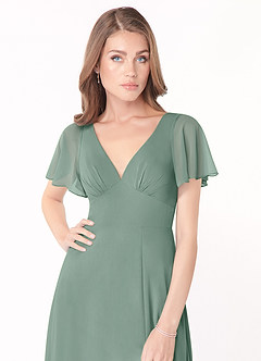 Azazie Kimber Brautjungfernkleider A-Linie Volantärmel Chiffon Kleid Silberner Salbei image6