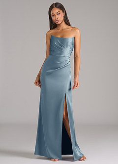 Azazie Marla Bridesmaid Dresses Dusty Blue Sheath Strapless Stretch Satin Convertible Dress image4