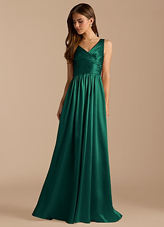 Azazie Keyla Bridesmaid Dresses Emerald A-Line Pleated Metallic Satin Dress image3