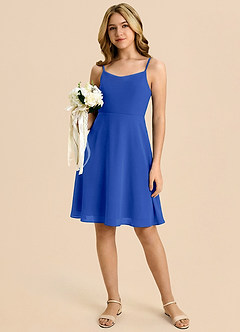 Azazie Shale Junior Royal Blue A-Line Bow Chiffon Dress image5