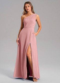 Azazie Phaedra Abiti da Damigella Abito A-Line in Chiffon Monospalla Rosa Polverosa image11