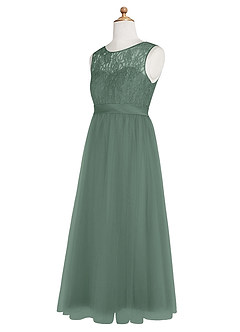 Azazie Georgette Junior A-Linie Spitze Tüll Kleid Eukalyptus image10