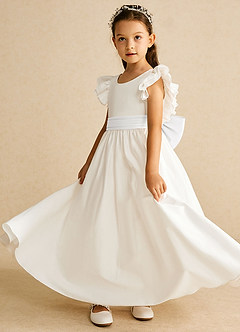 Azazie Aero Flower Girl Dresses Ivory White A-Line Pleated Cotton Dress image2