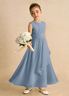 Azazie Edelweiss Abiti da Ragazza di Fiori Abito A-Line in Chiffon Plissettato Blu Polveroso image3