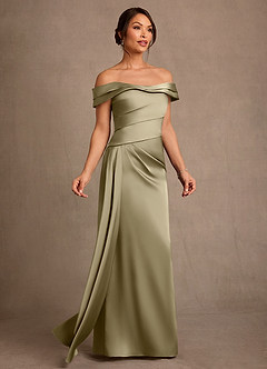Azazie Beah Mère de la mariée Robes Robe Fourreau en Satin extensible Épaule décolletée Vert Mousse image2