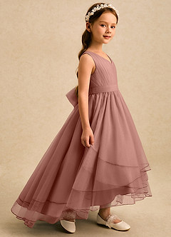 Azazie Seraphina Blumenmädchenkleider A-Linie Plissee Tüll Kleid Zedernrose image5