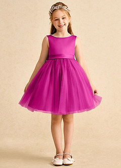 Azazie Jani vestidos de niña de las flores Vestido de Fucsia de Tul de Corte En A con Lazo image4