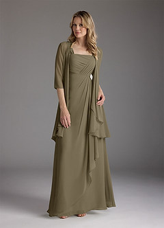 Azazie Weisz vestidos de madre de la novia Vestido de Verde Sauce de Gasa de Corte En A con Cuello cuadrado plisado image3