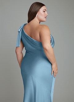 Azazie Yuanna Bridesmaid Dresses Steel Blue Mermaid One Shoulder Stretch Satin Dress image14