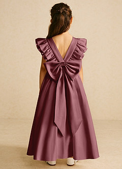Azazie Piglette Flower Girl Dresses Desert Rose A-Line Bow Matte Satin Dress image1