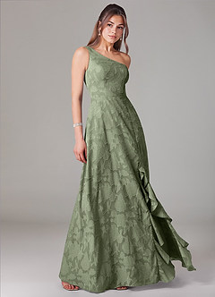 Azazie Ellianna Bridesmaid Dresses Pistachio A-Line One Shoulder Floral Burnout Dress image3
