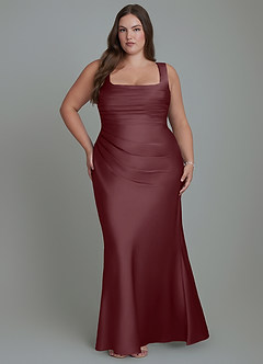 Azazie Agustina Vestidos de damas de honor Vestido Sangrado de Satén Elástico de Corte Sirena con Corsé image7