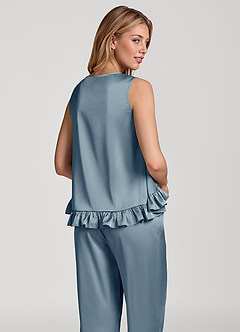 front Ruffled Sleeveless Satin Pajama Set