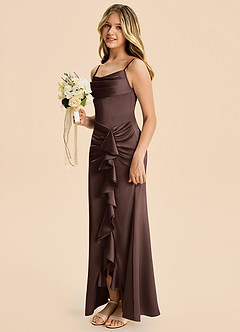 Azazie Rosalia Junior Ganache Sheath Pleated Stretch Satin Dress image3