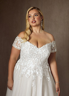 Azazie Rowe Wedding Dresses Diamond White Ball-Gown Off the Shoulder Tulle Dress image13