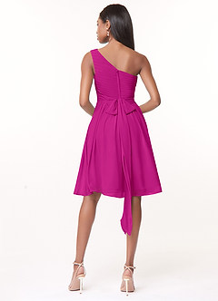 Azazie Katrina Bridesmaid Dresses Fuchsia A-Line One Shoulder Chiffon Dress image2