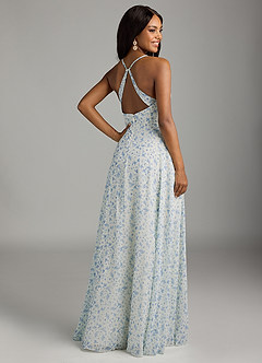 Azazie Davis Bridesmaid Dresses Blue And White Ditsy Floral A-Line V-Neck Chiffon Dress image9