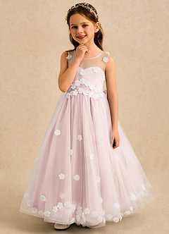 Azazie Sadie Flower Girl Klänningar Klänning A-Line i Tyll Hjärtformad urringning image3