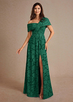 Azazie Milton Mother of the Bride Dresses Emerald A-Line Pleated Floral Burnout Dress image1