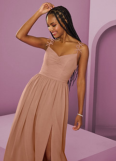 Barbie ♥ Azazie Jurken voor bruidsmeisjes Jurk van Chiffon met A-Lijn Geplooid Champagne Roos image3