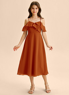 Azazie Kamilla Junior Abito A-Line in Chiffon a Spalla Scoperta Paprika image6