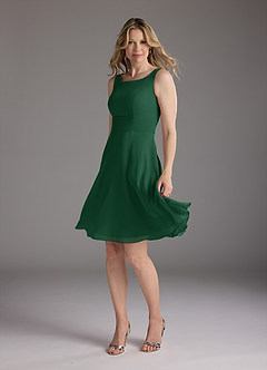 Azazie Shirley vestidos de madre de la novia Vestido de Verde Oscuro de Gasa de Corte En A con Plisado Scoop image4